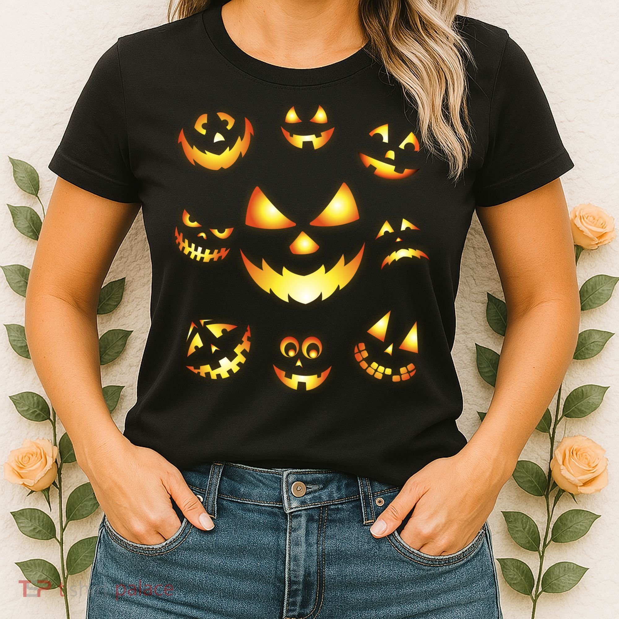 Halloween Jack O'Lantern Pumpkin Faces Women's T-Shirt