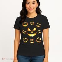 Halloween Jack O'Lantern Pumpkin Faces Women's T-Shirt thumb 4