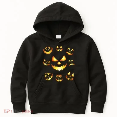 Halloween Jack O'Lantern Pumpkin Faces Kids Hoodie