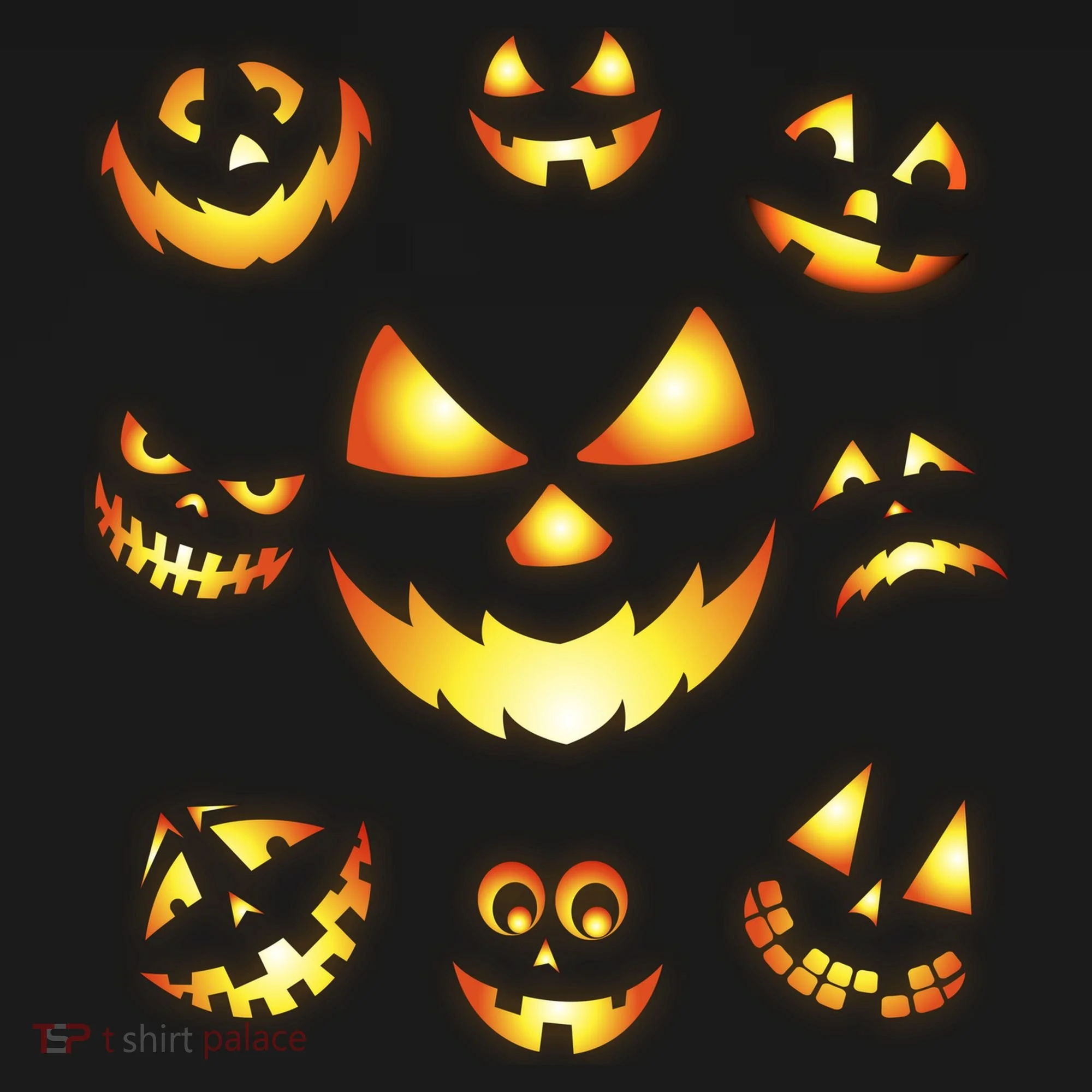 Halloween Jack O'Lantern Pumpkin Faces Kids Long Sleeve Shirt