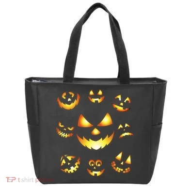 Halloween Jack O'Lantern Pumpkin Faces Tote Bag