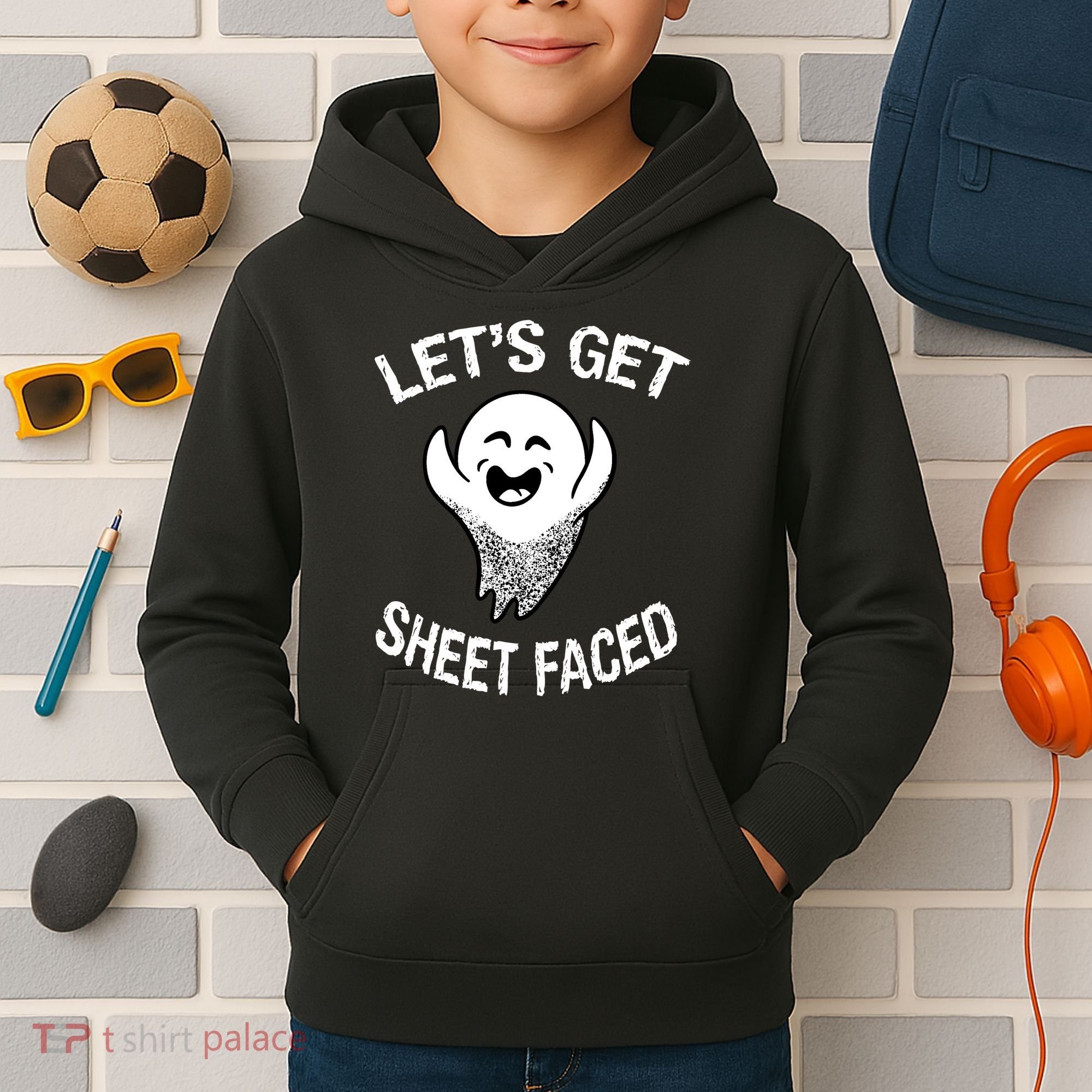 Halloween Let's Get Sheet Faced Ghost Kids Hoodie