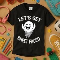 Halloween Let's Get Sheet Faced Ghost Kids T-Shirt thumb 3