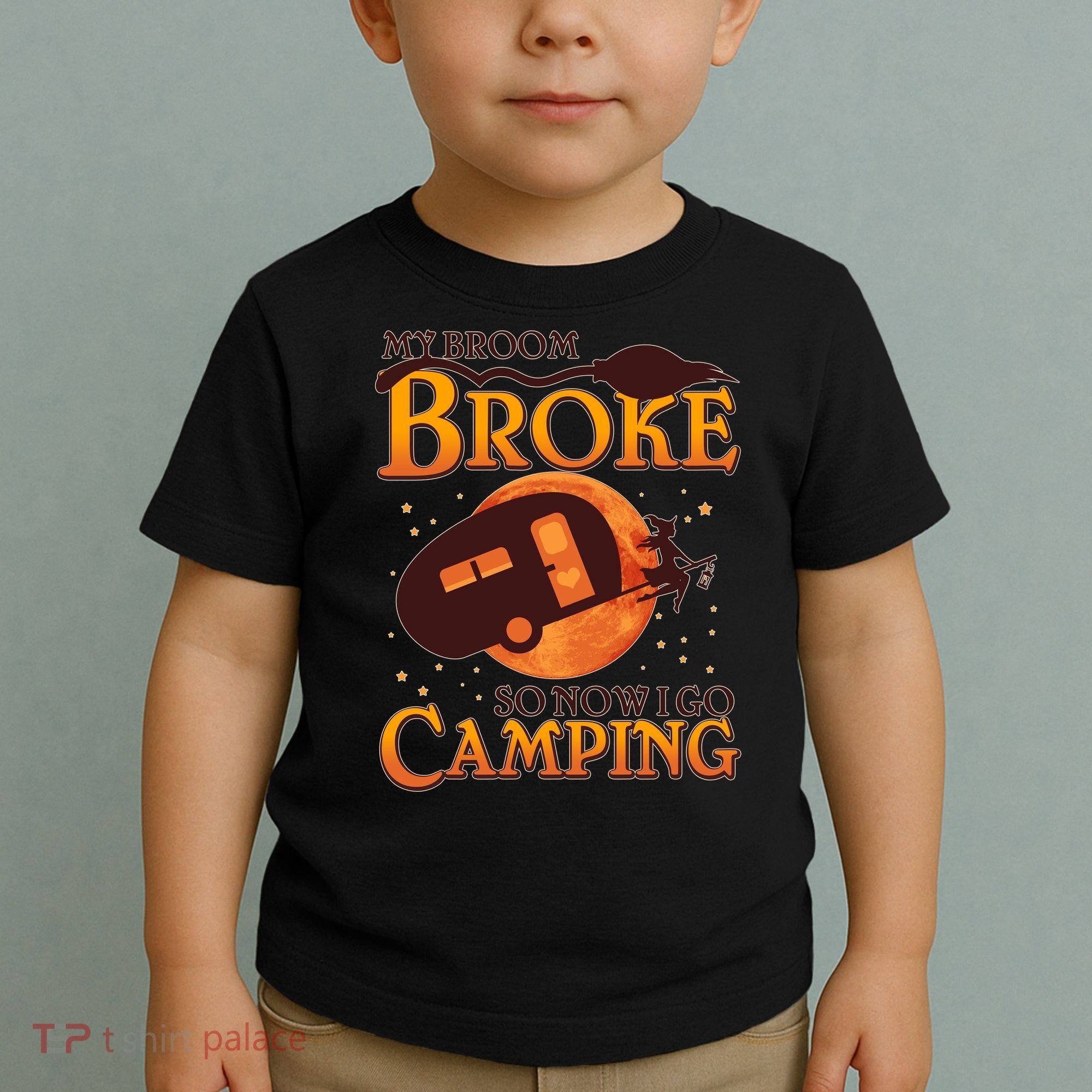 Halloween My Broom Broke So Now I Go Camping Toddler T-Shirt