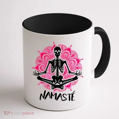 Halloween Namaste Skeleton Coffee Mug back