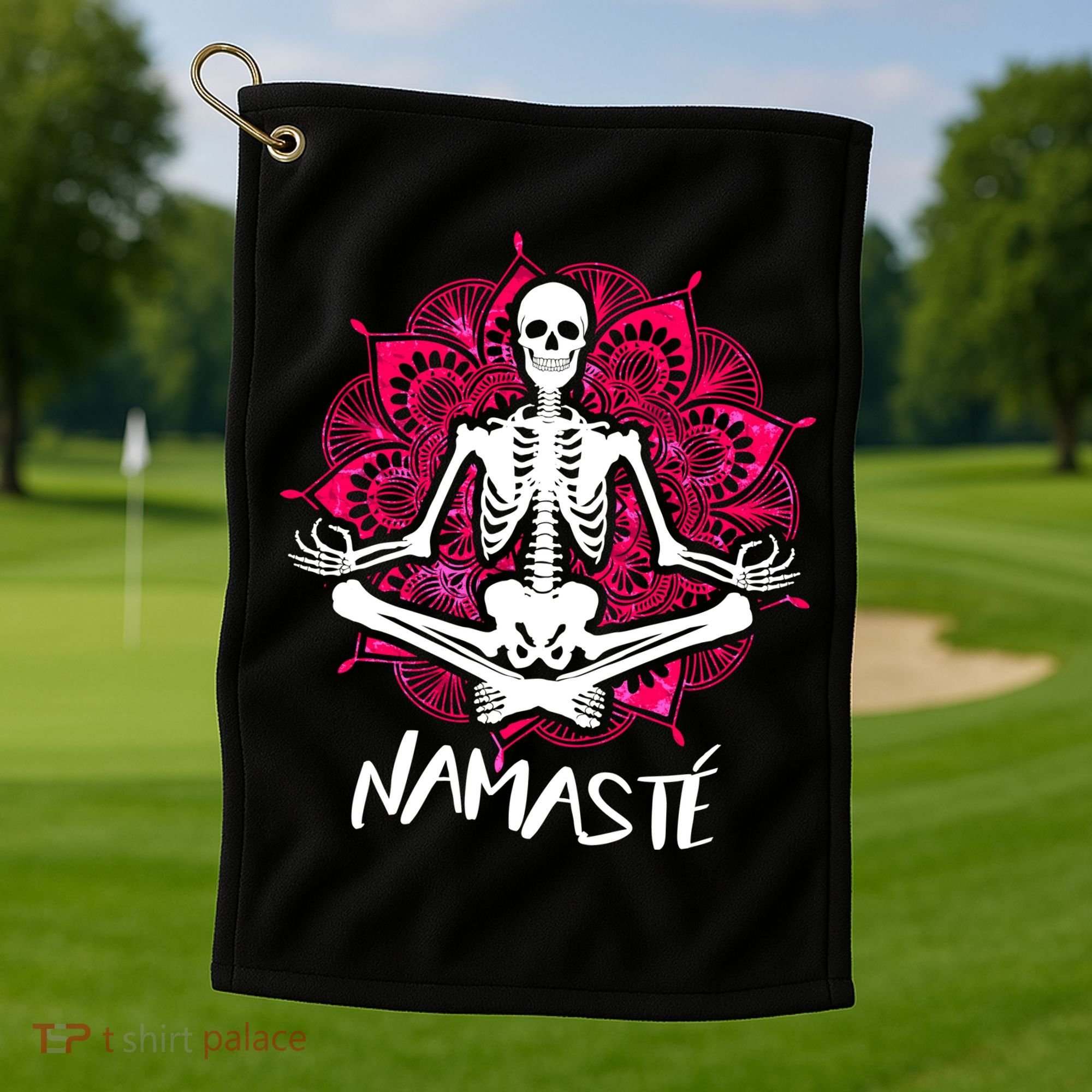 Halloween Namaste Skeleton Golf Towel
