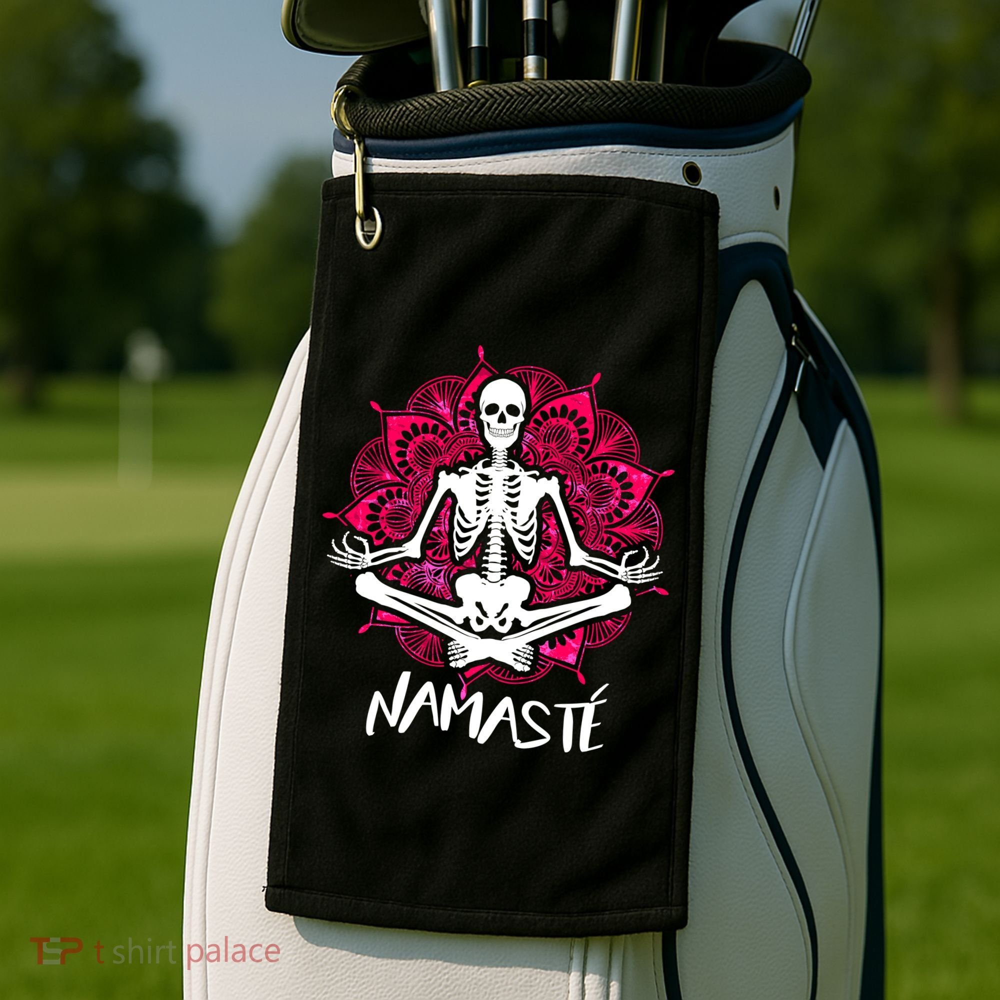 Halloween Namaste Skeleton Golf Towel