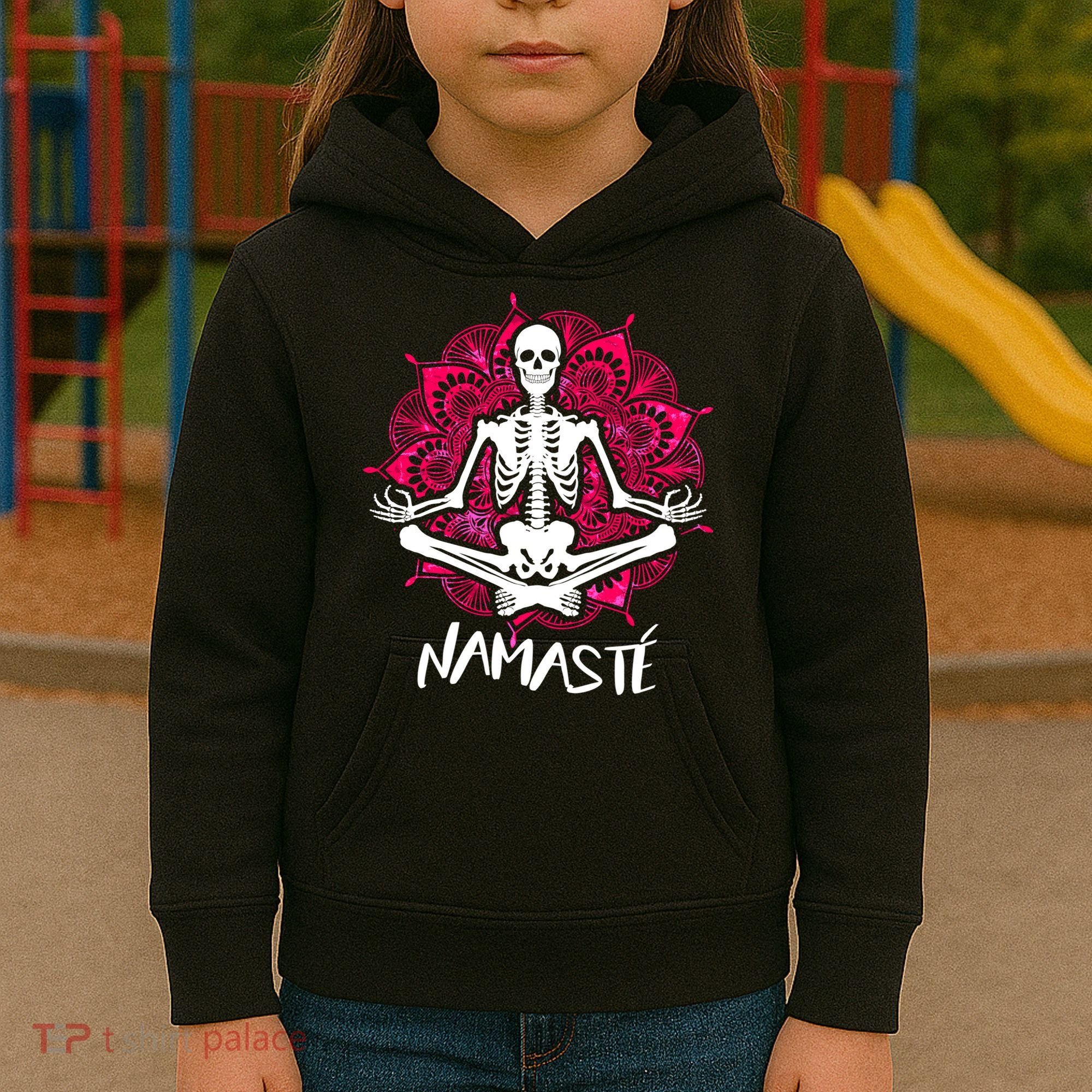 Halloween Namaste Skeleton Kids Hoodie