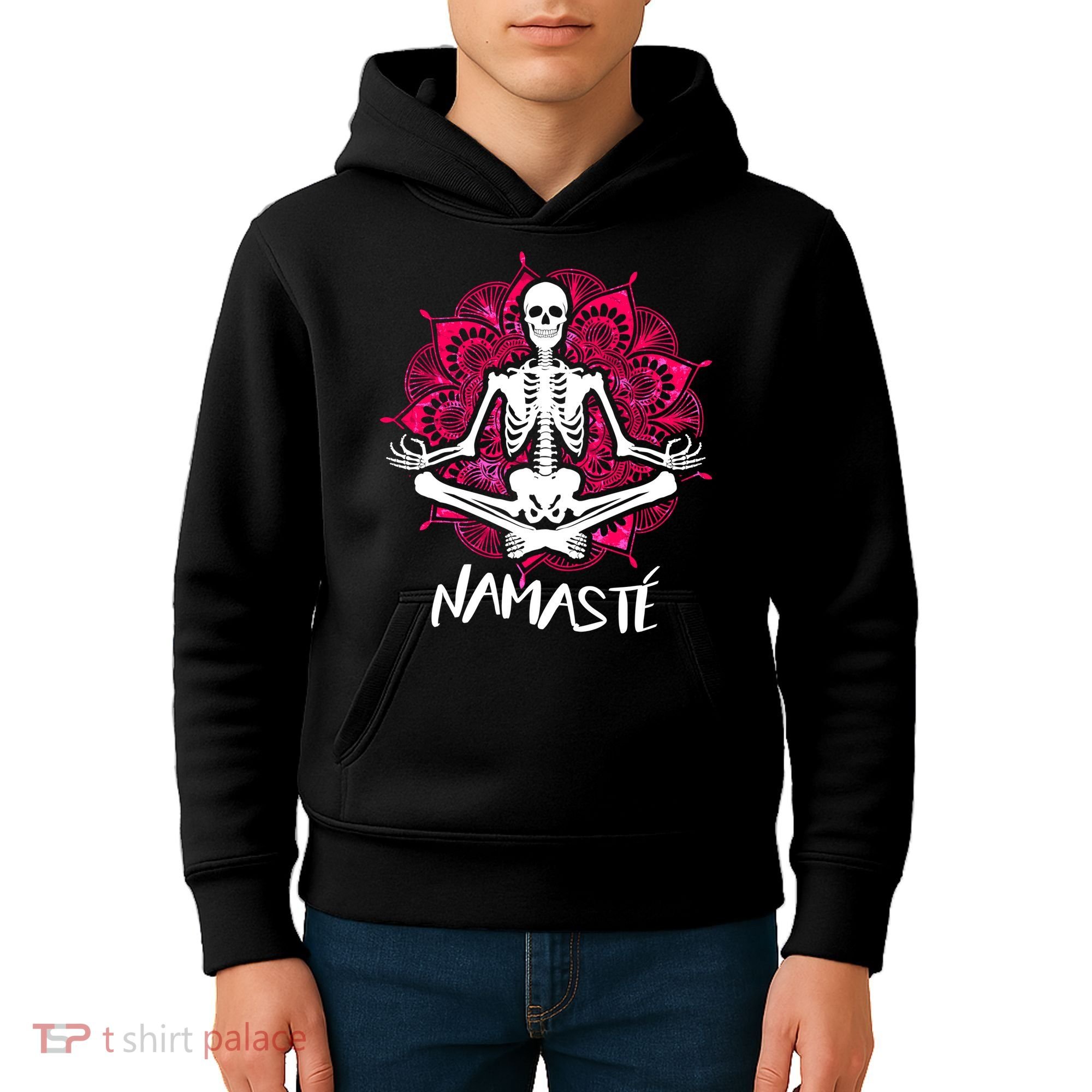 Halloween Namaste Skeleton Kids Hoodie