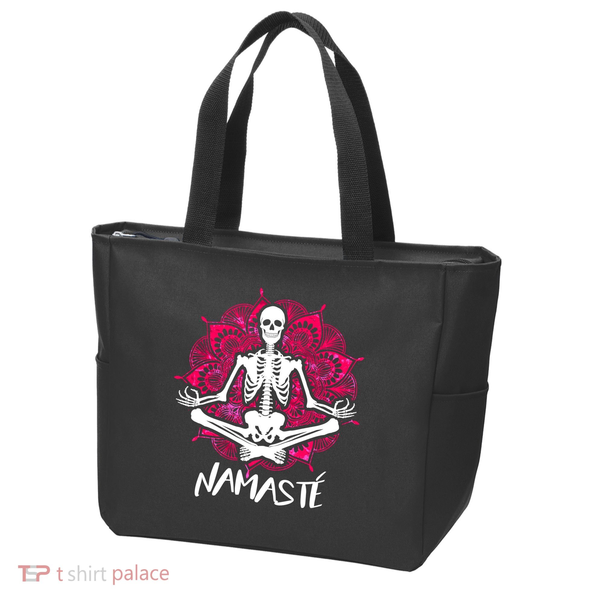 Halloween Namaste Skeleton Tote Bag