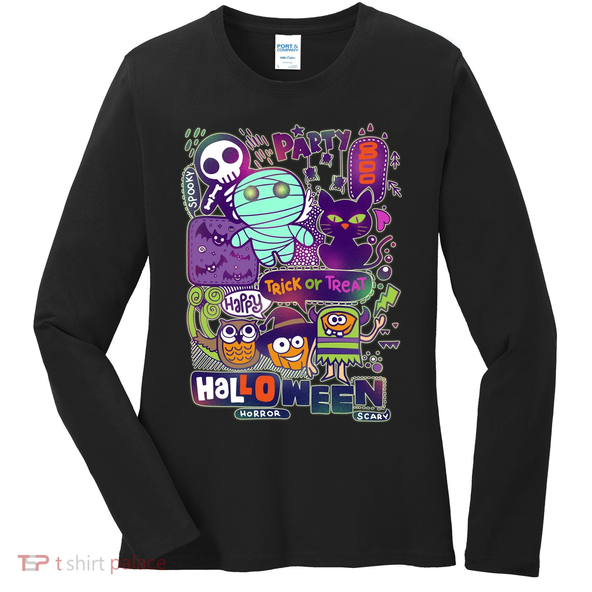 Halloween Party Doodles Women's Long Sleeve Shirt