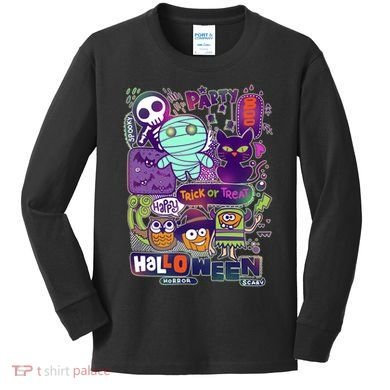 Halloween Party Doodles Kids Long Sleeve Shirt