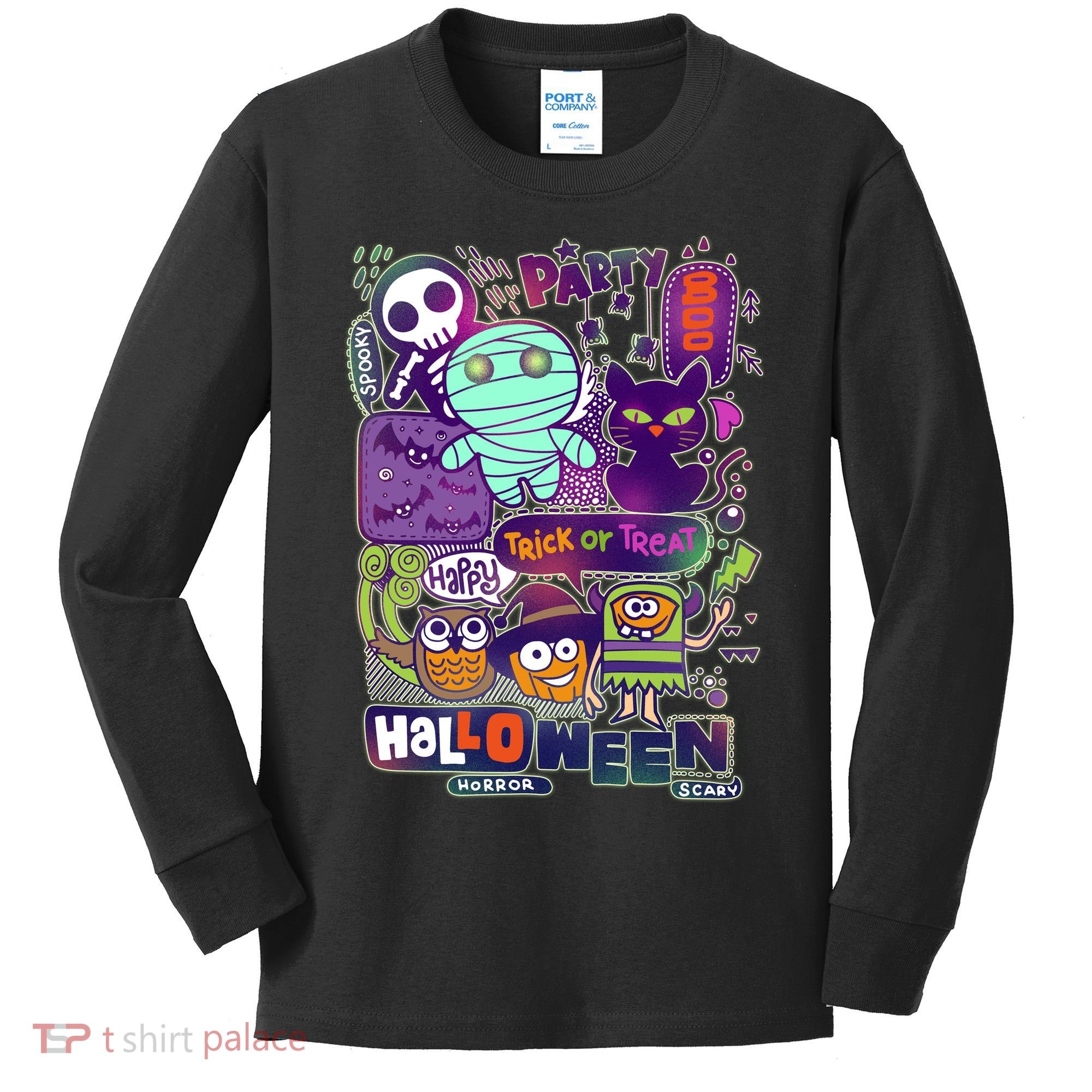 Halloween Party Doodles Kids Long Sleeve Shirt
