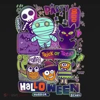 Halloween Party Doodles Kids Long Sleeve Shirt thumb 2