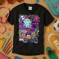 Halloween Party Doodles Kids T-Shirt thumb 3