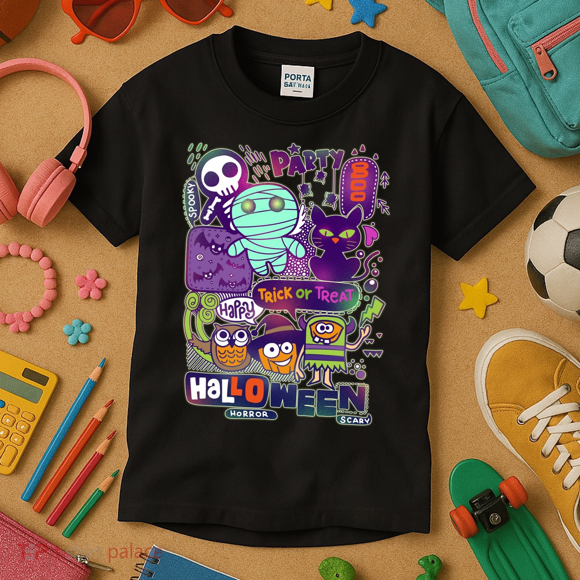 Halloween Party Doodles Kids T-Shirt