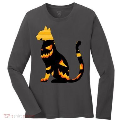 Halloween Pumpkin Cat Women's Long Sleeve Shirt