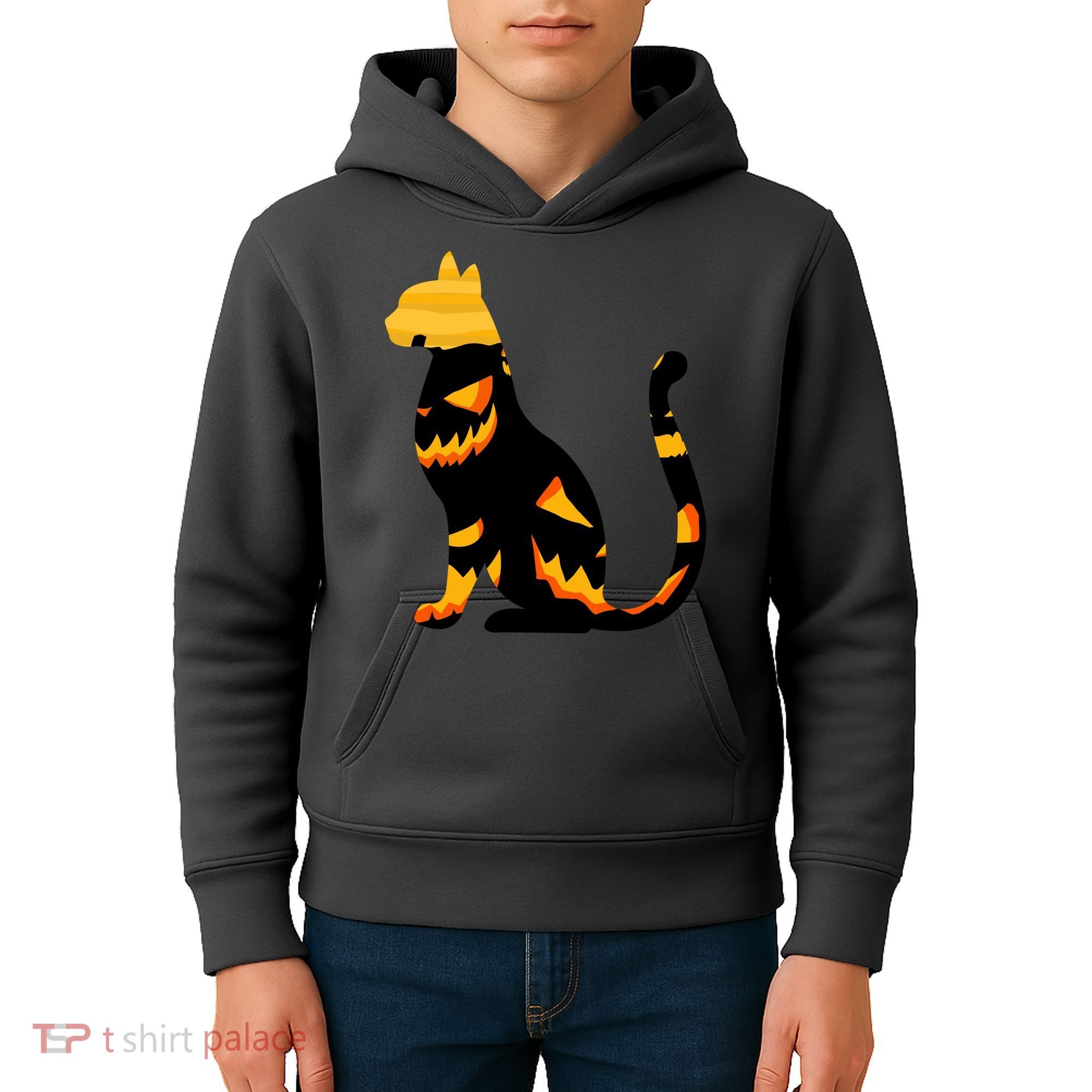 Halloween Pumpkin Cat Kids Hoodie