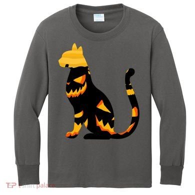 Halloween Pumpkin Cat Kids Long Sleeve Shirt