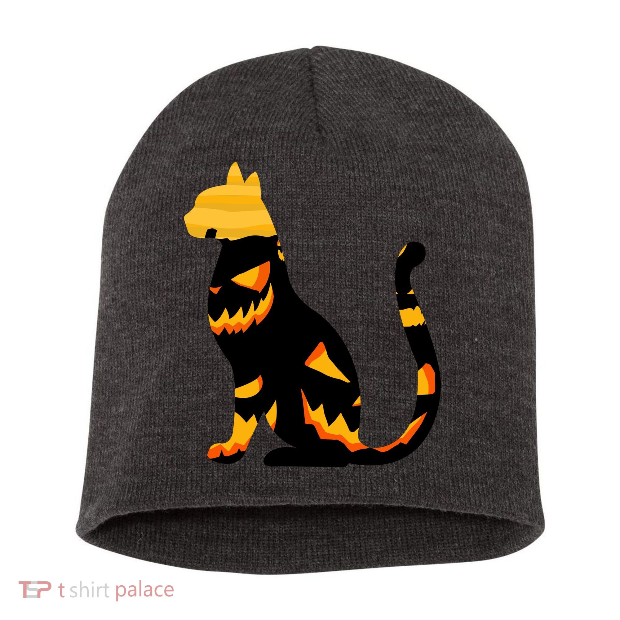 Halloween Pumpkin Cat Short Acrylic Beanie