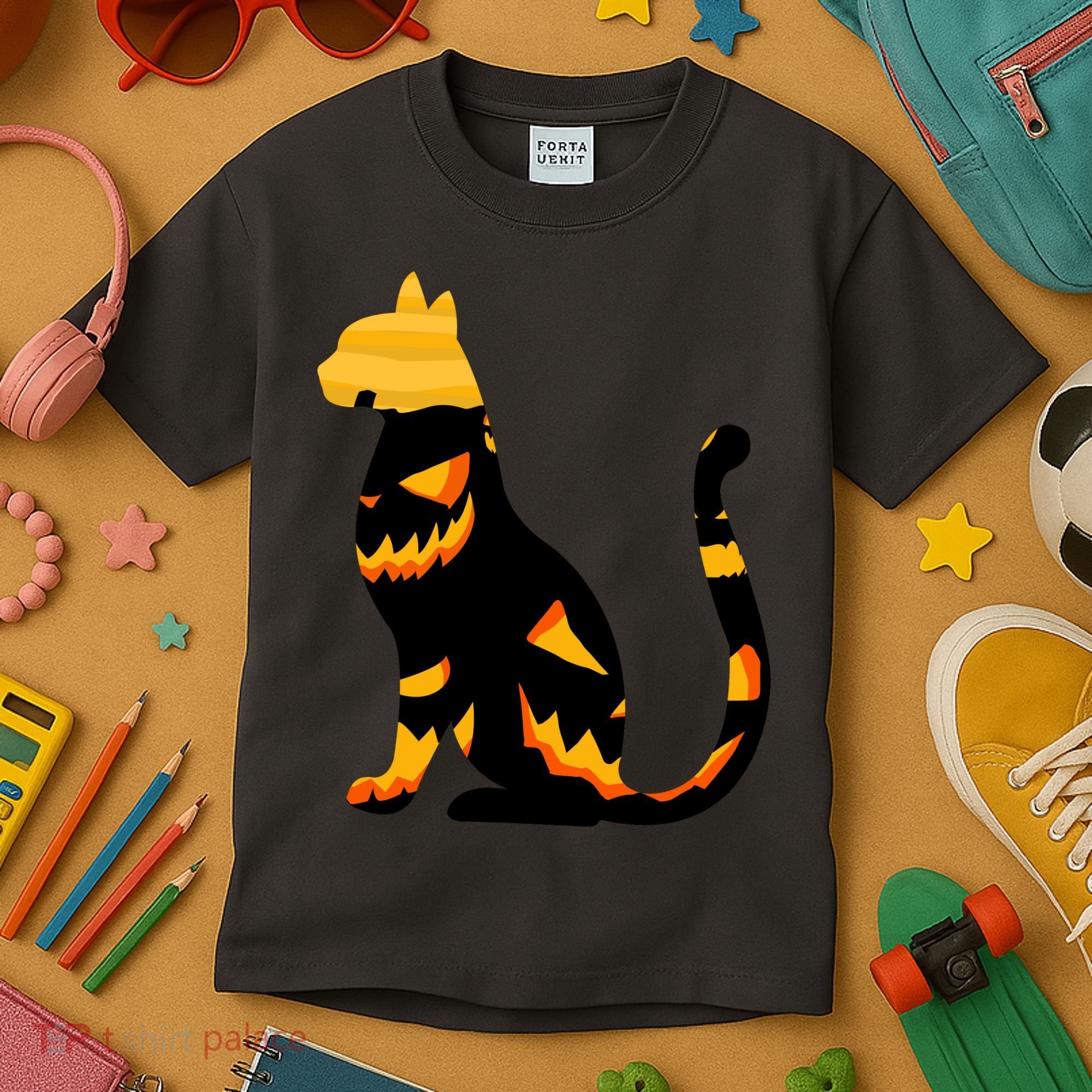 Halloween Pumpkin Cat Kids T-Shirt