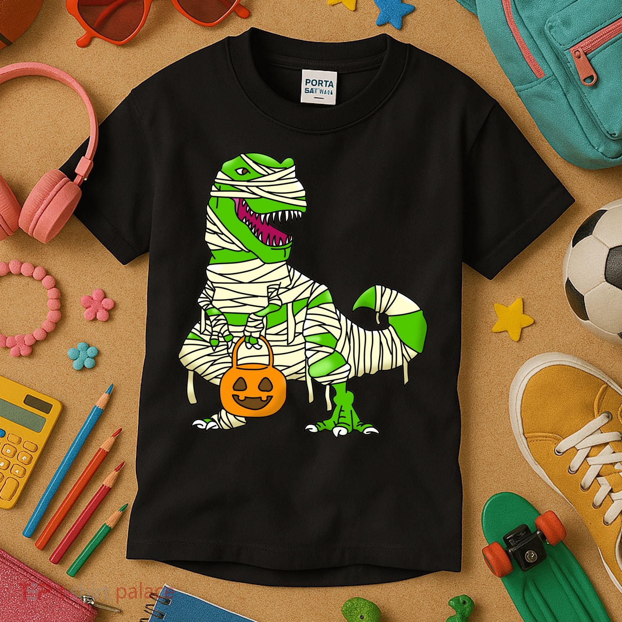 Halloween Pumpkin Dinosaur Kids T-Shirt