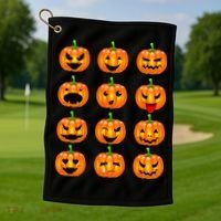 Halloween Pumpkin Emojis Smiley Face Golf Towel thumb 1