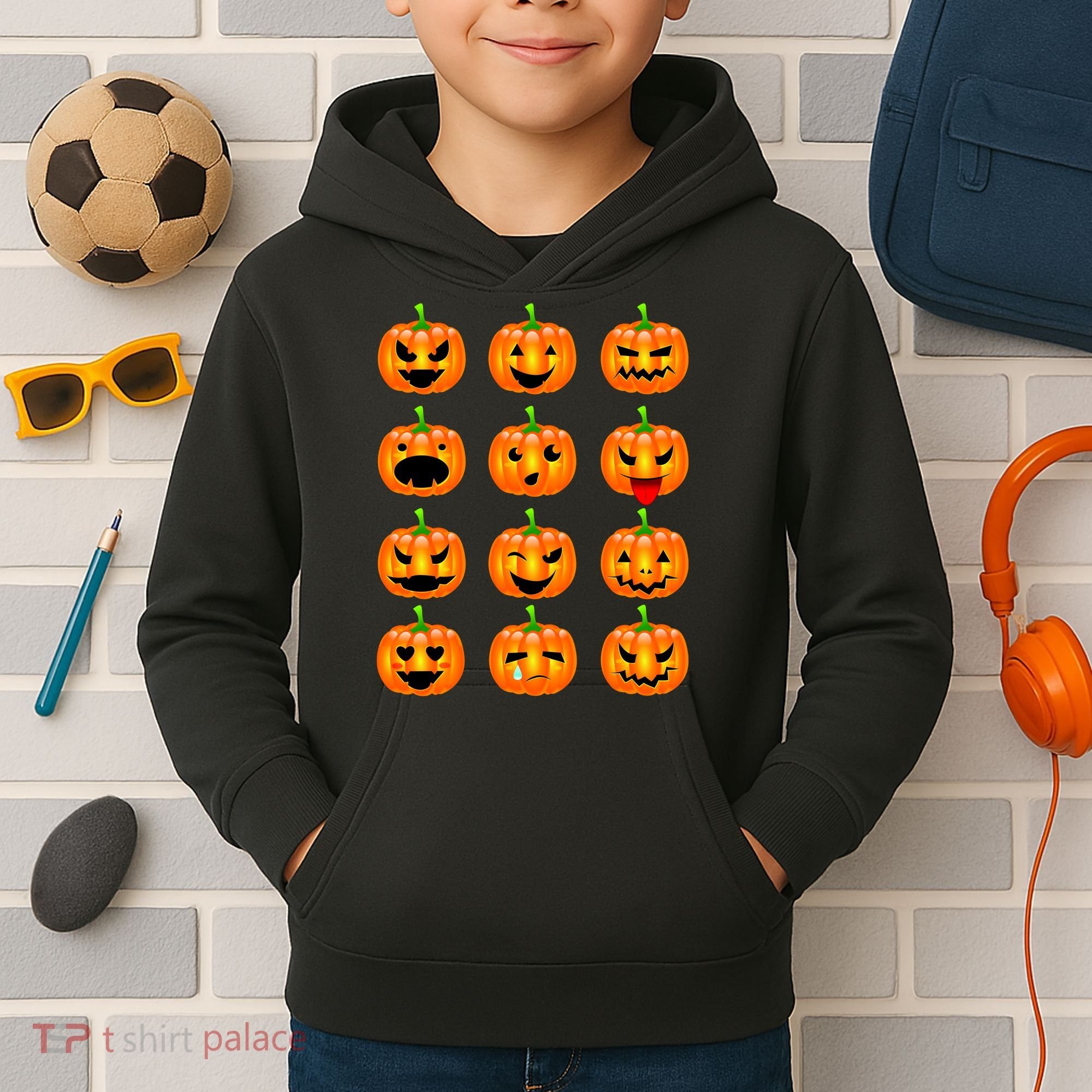 Halloween Pumpkin Emojis Smiley Face Kids Hoodie