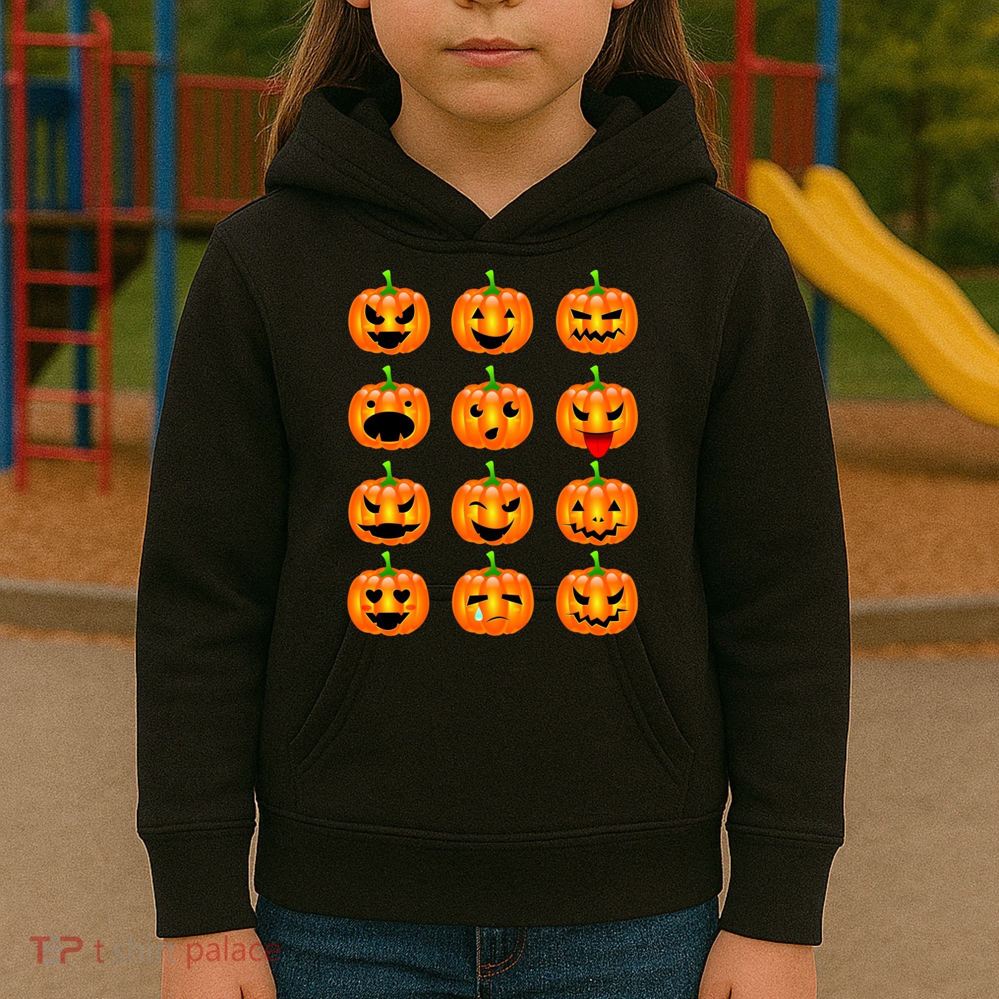 Halloween Pumpkin Emojis Smiley Face Kids Hoodie