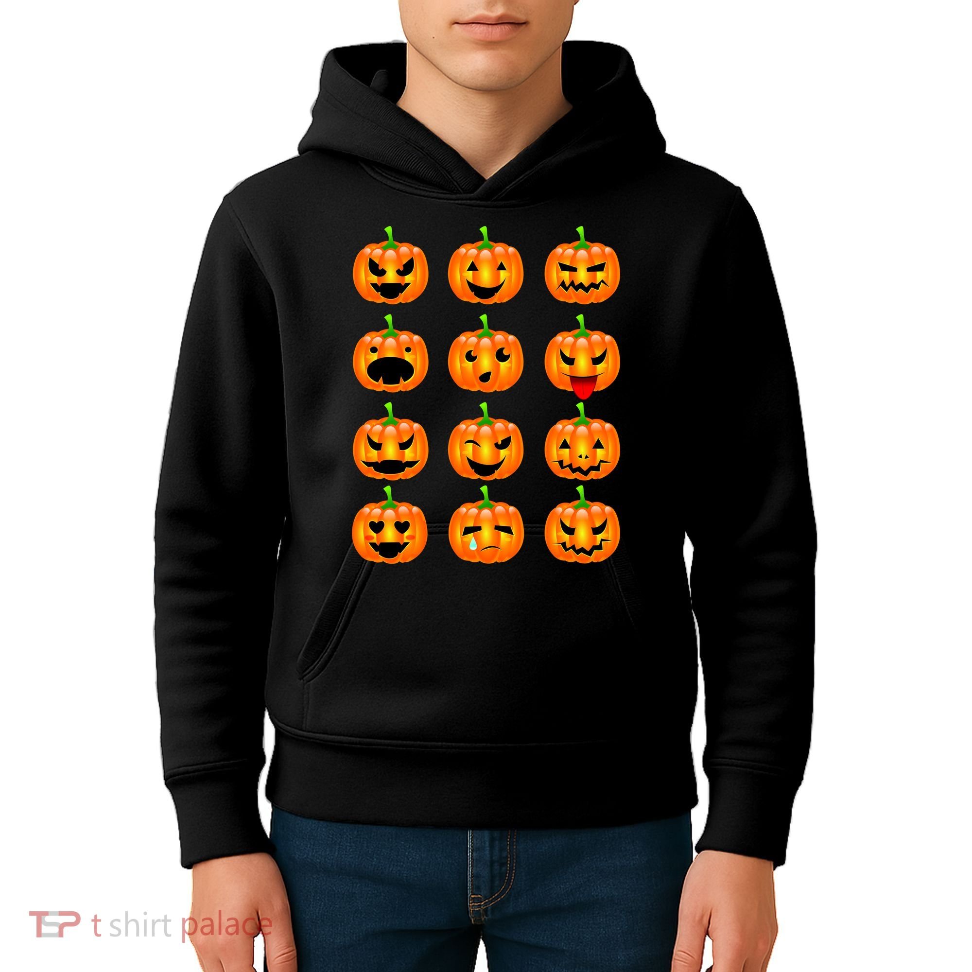 Halloween Pumpkin Emojis Smiley Face Kids Hoodie