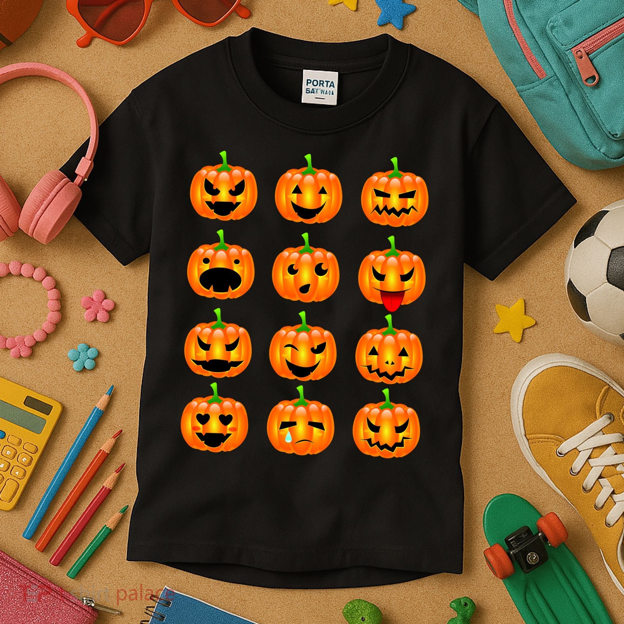 Halloween Pumpkin Emojis Smiley Face Kids T-Shirt