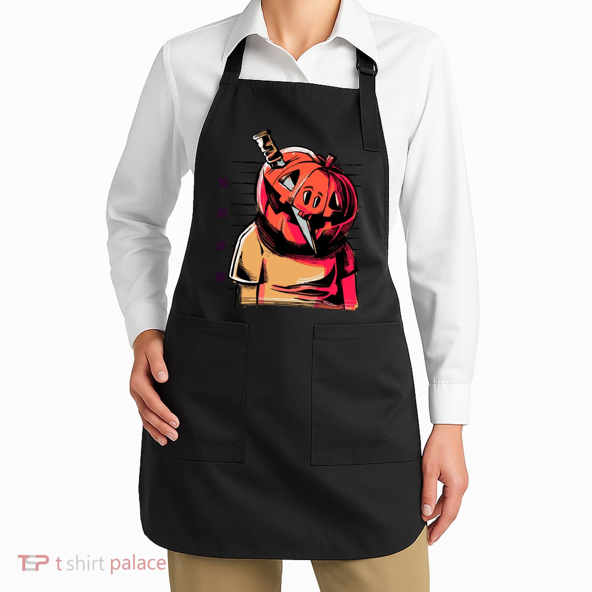 Halloween Pumpkin Head Knife Mug Shot Apron
