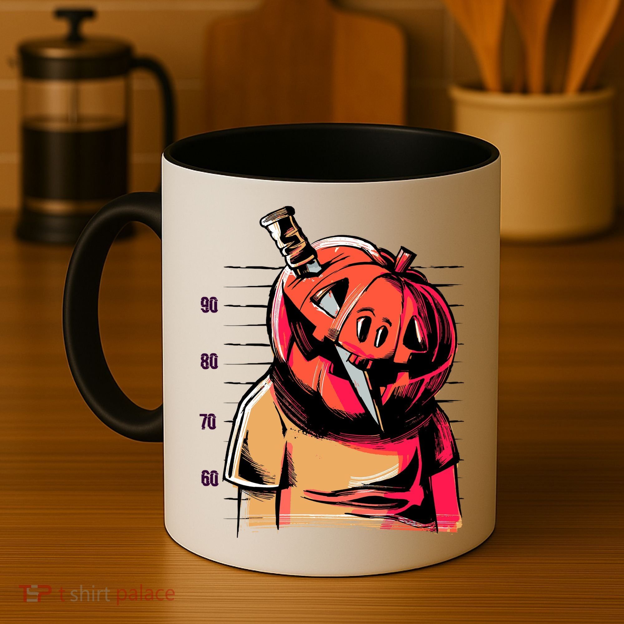 Halloween Pumpkin Head Knife Mug Shot Coffee Mug