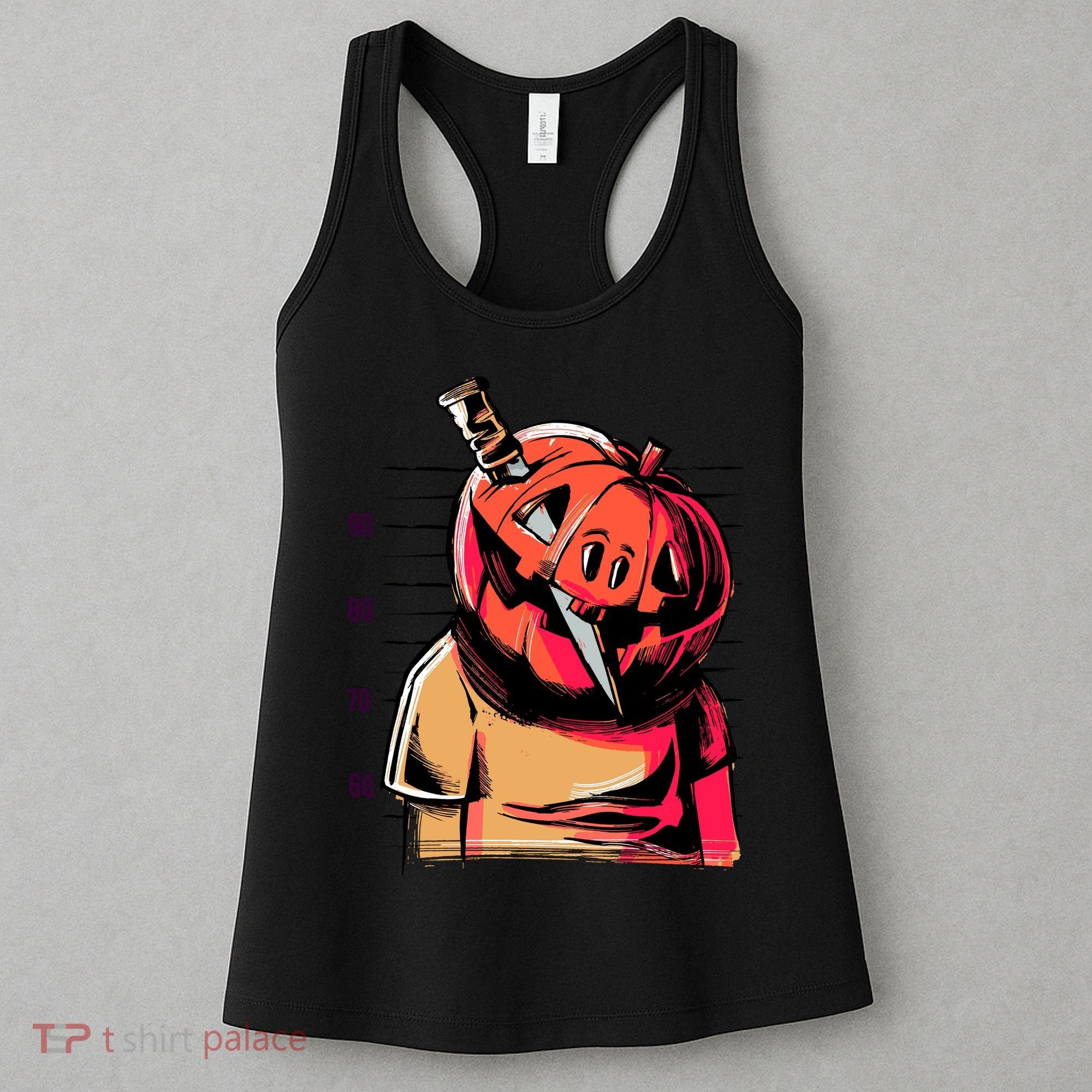 Halloween Pumpkin Head Knife Mug Shot Women's Tank Top