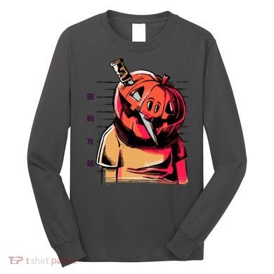 Halloween Pumpkin Head Knife Mug Shot Long Sleeve Shirt