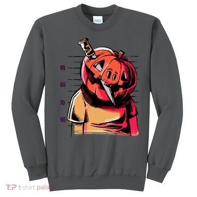 Halloween Pumpkin Head Knife Mug Shot Sweatshirt