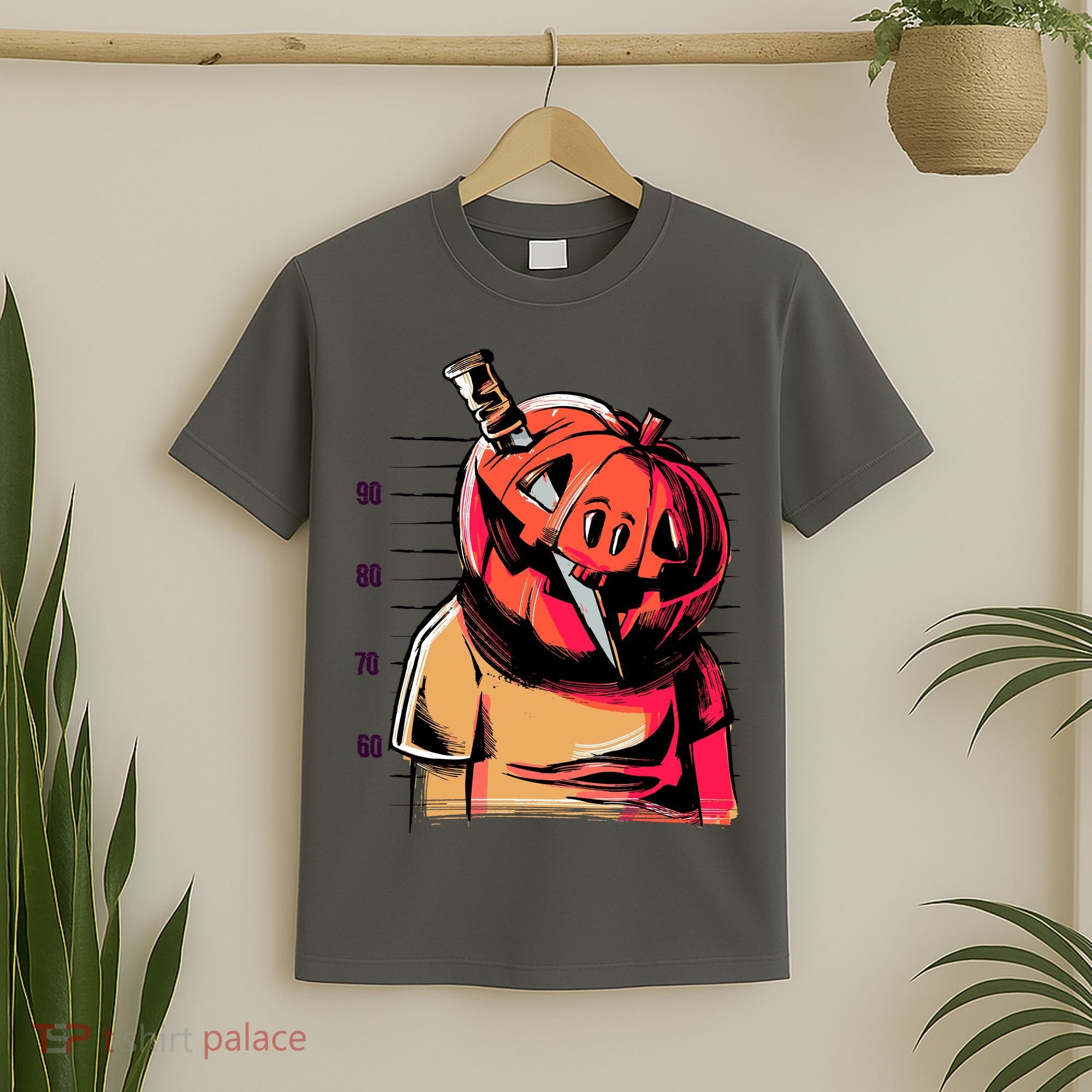 Halloween Pumpkin Head Knife Mug Shot T-Shirt