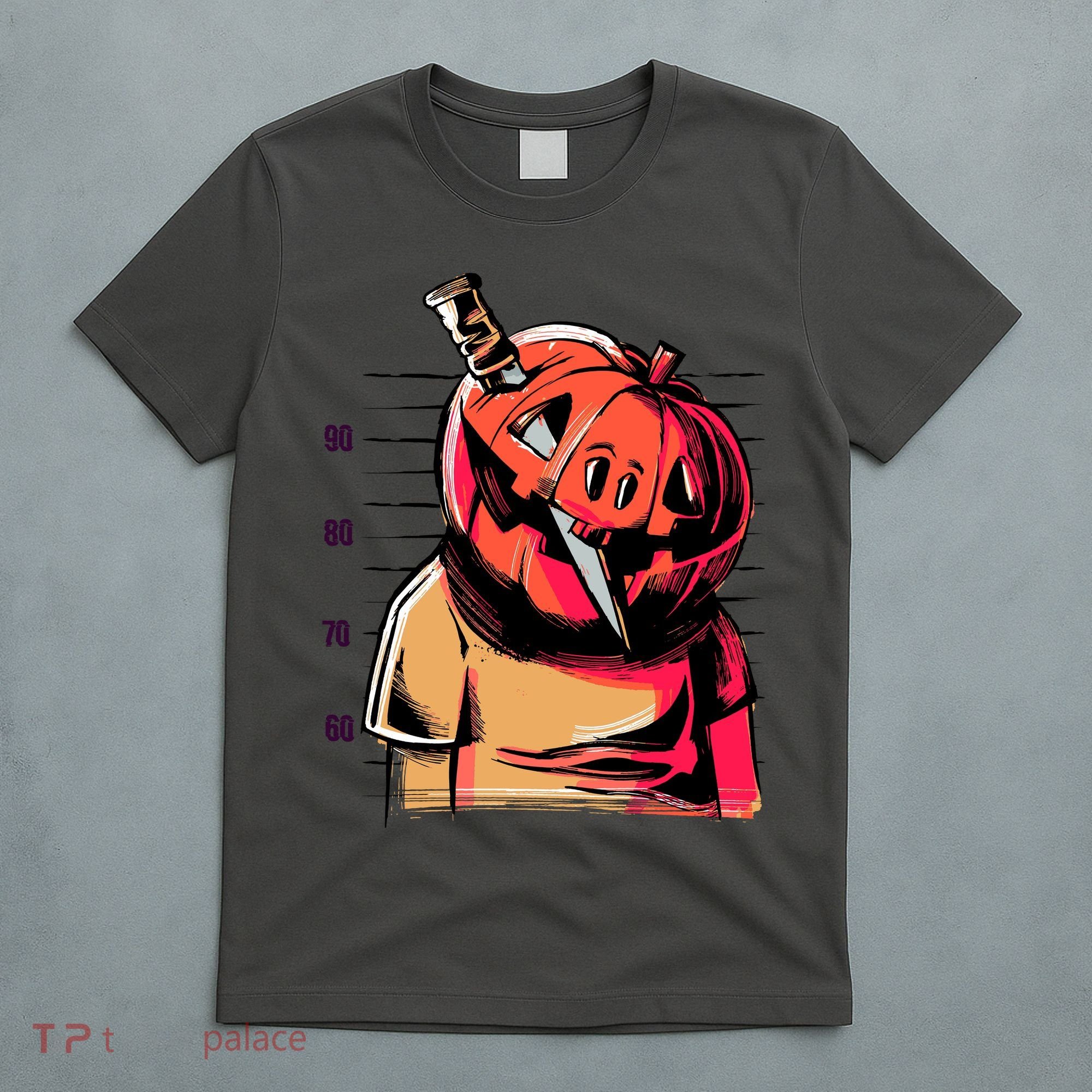 Halloween Pumpkin Head Knife Mug Shot T-Shirt