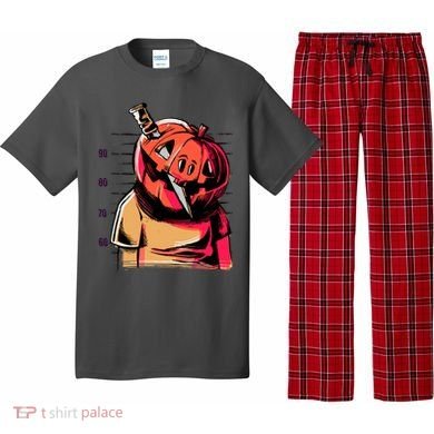 Halloween Pumpkin Head Knife Mug Shot Pajama Set