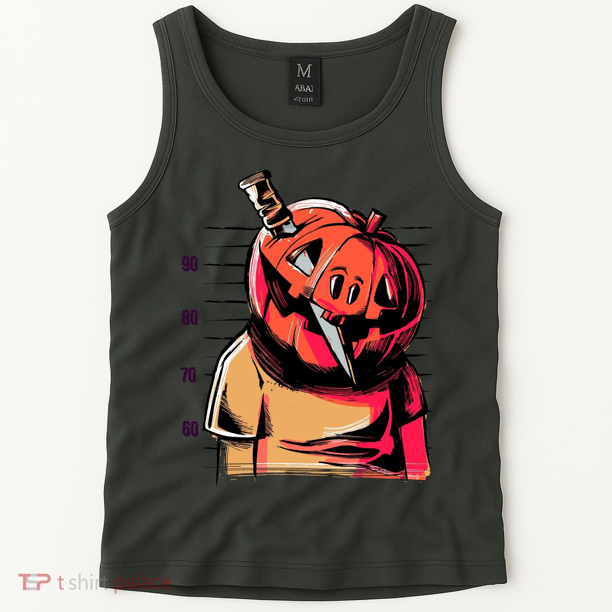 Halloween Pumpkin Head Knife Mug Shot Tank Top