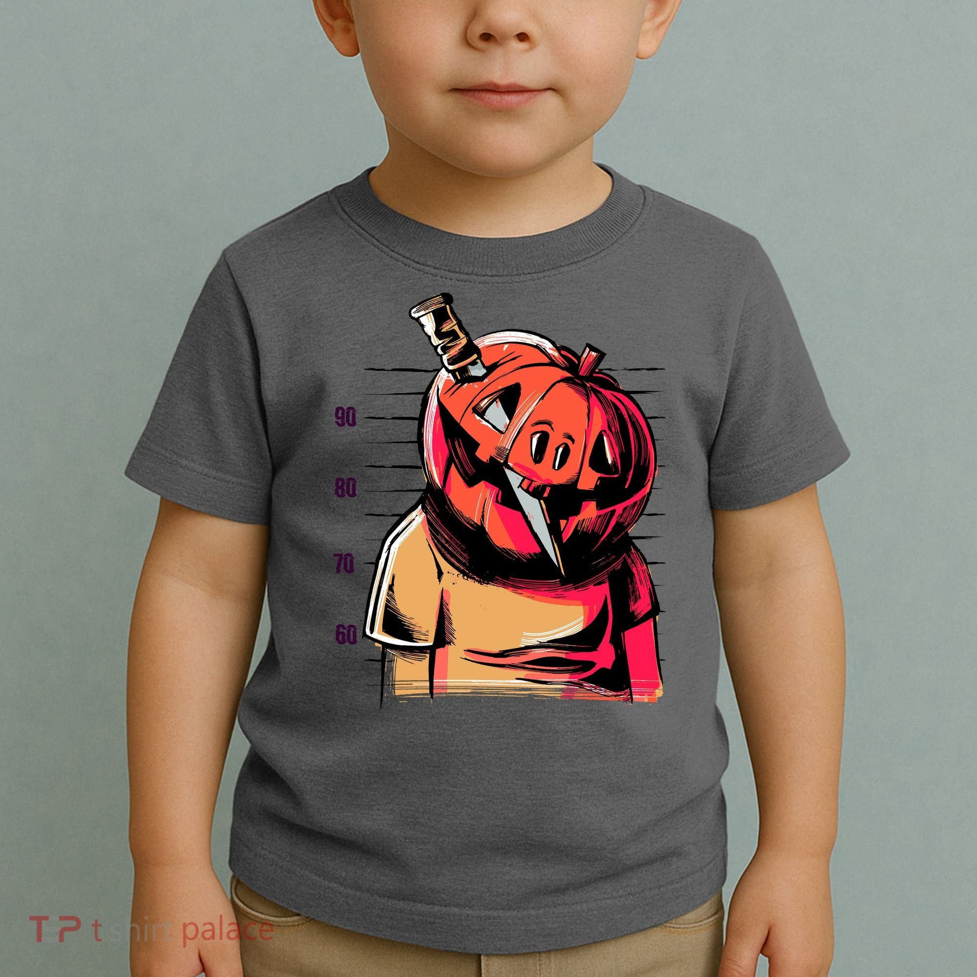 Halloween Pumpkin Head Knife Mug Shot Toddler T-Shirt