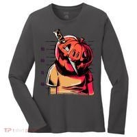 Halloween Pumpkin Head Knife Mug Shot Women's Long Sleeve Shirt thumb 0