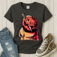 Halloween Pumpkin Head Knife Mug Shot Women's T-Shirt thumb 3