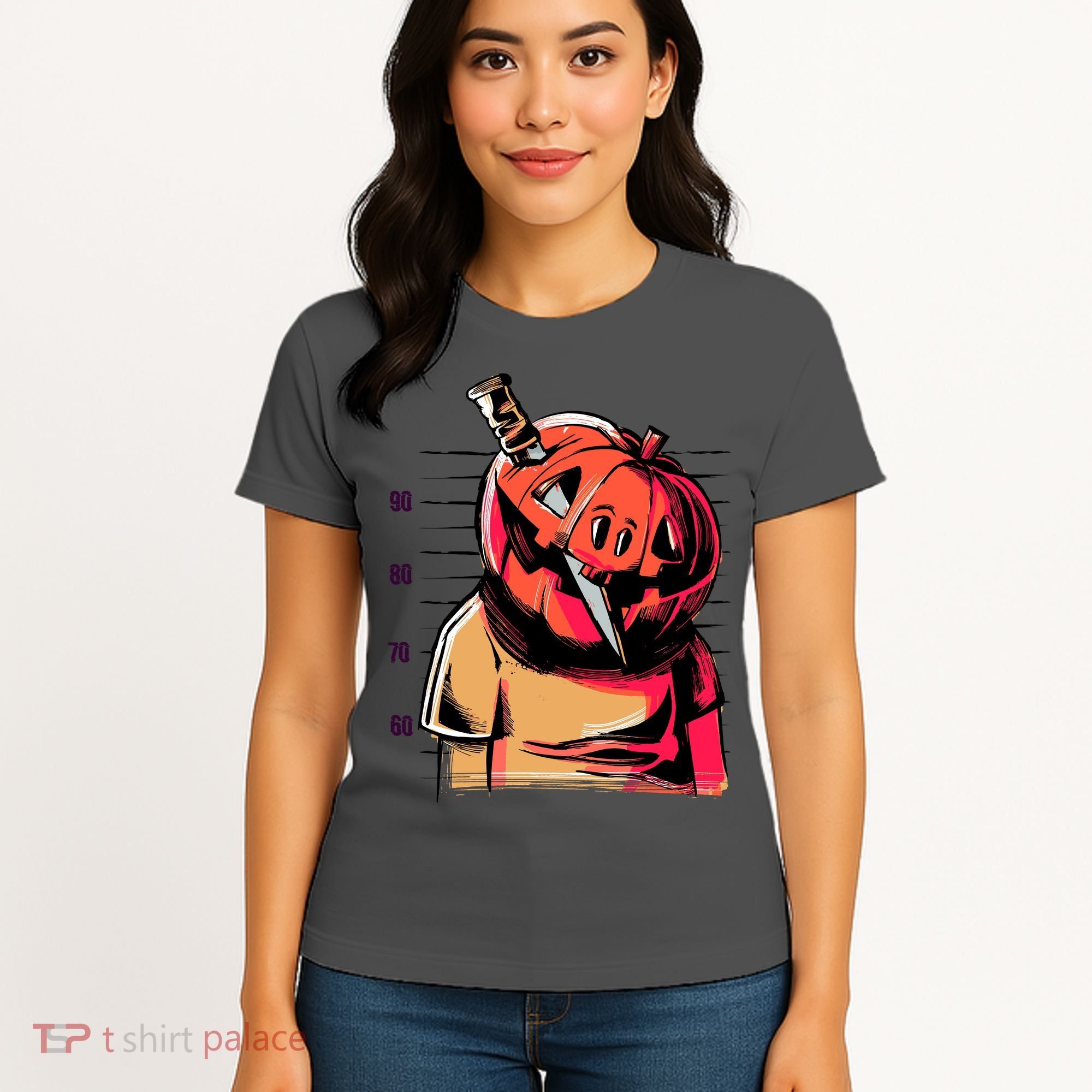 Halloween Pumpkin Head Knife Mug Shot Women's T-Shirt