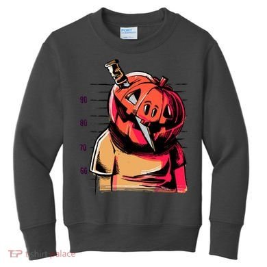 Halloween Pumpkin Head Knife Mug Shot Kids Sweatshirt