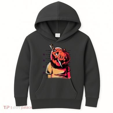 Halloween Pumpkin Head Knife Mug Shot Kids Hoodie