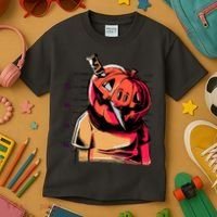 Halloween Pumpkin Head Knife Mug Shot Kids T-Shirt thumb 3