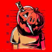 Halloween Pumpkin Head Knife Mug Shot Santa Hat thumb 1