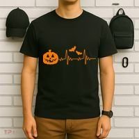 Halloween Pumpkin Heartbeat Pulse T-Shirt thumb 6