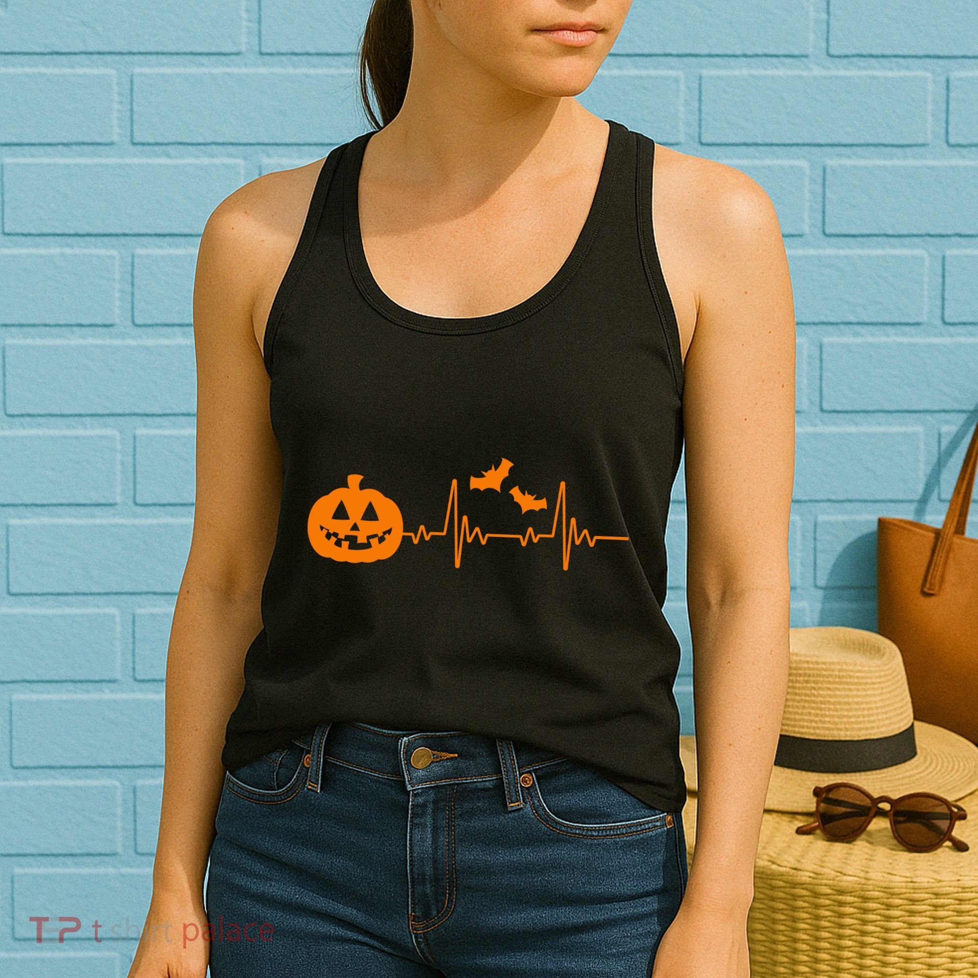 Halloween Pumpkin Heartbeat Pulse Women's Tank Top